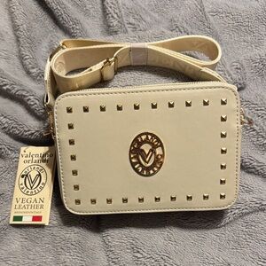 Valentino Orlandi Bone Studded Crossbody Bag with Gold Accents